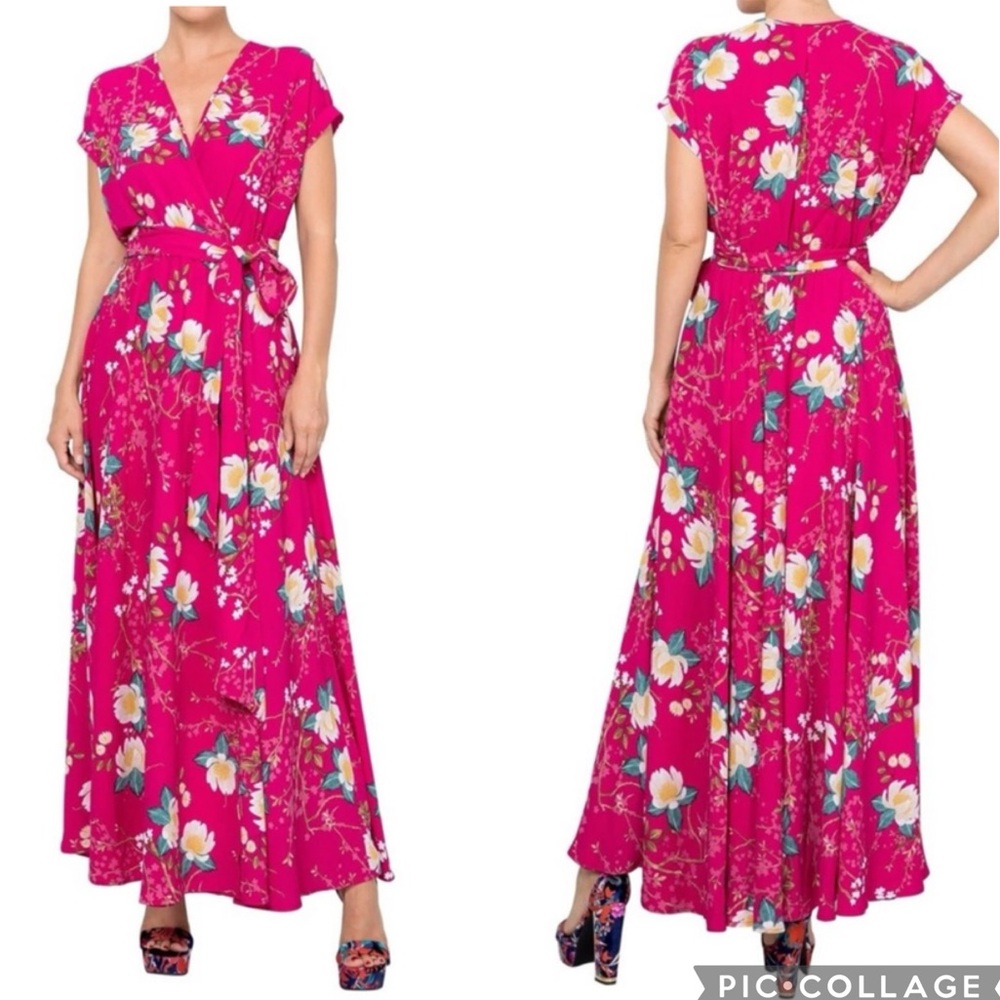 Meghan LA Jasmine Dress Lotus Cranberry‎ Fuchsia Pink XXL